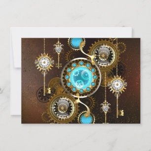 Steampunk Rusty Background met Turquoise Lenses Bedankkaart