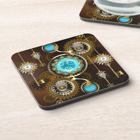 Steampunk Rusty Background met Turquoise Lenses Bier Onderzetter (Linkerzijde)