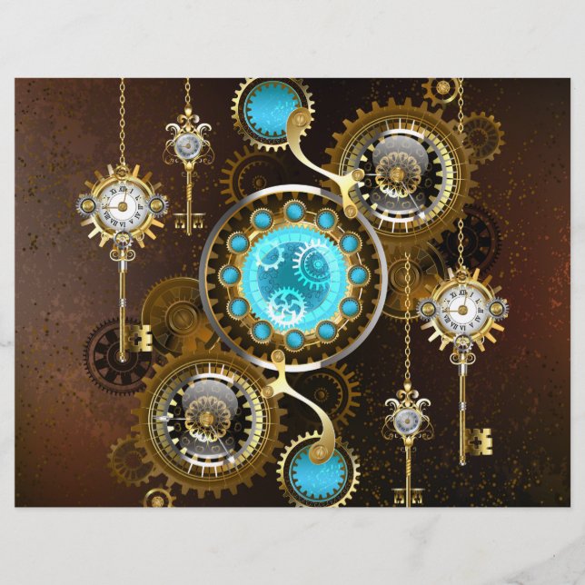 Steampunk Rusty Background met Turquoise Lenses Briefhoofd (Voorkant)
