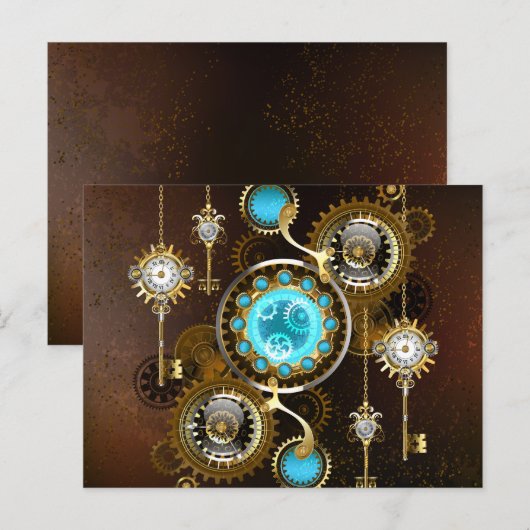 Steampunk Rusty Background met Turquoise Lenses Briefkaart (Voorkant / Achterkant)