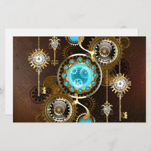 Steampunk Rusty Background met Turquoise Lenses Briefpapier (Voorkant / Achterkant)