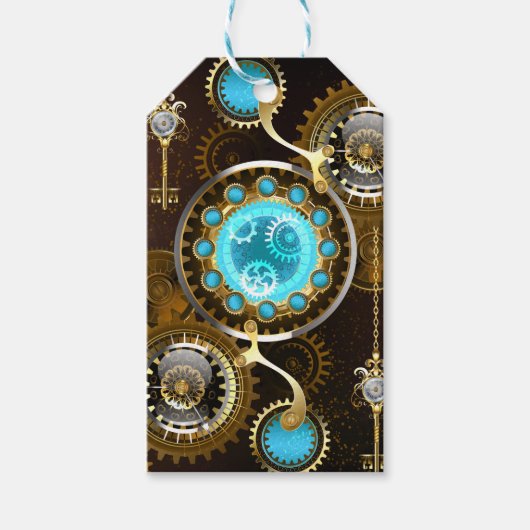 Steampunk Rusty Background met Turquoise Lenses Cadeaulabel (Voorkant)