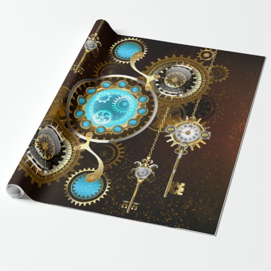 Steampunk Rusty Background met Turquoise Lenses Cadeaupapier (Uitgerold)