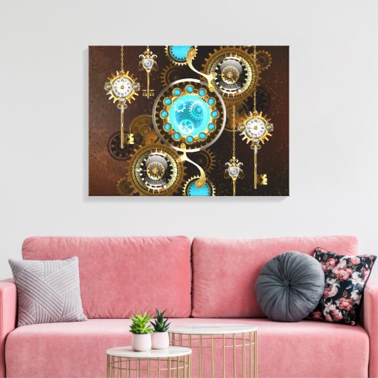 Steampunk Rusty Background met Turquoise Lenses Canvas Afdruk (Insitu (Woonkamer))