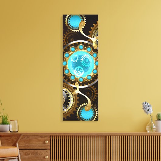 Steampunk Rusty Background met Turquoise Lenses Canvas Afdruk (Insitu (Woonkamer))