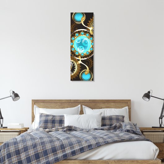 Steampunk Rusty Background met Turquoise Lenses Canvas Afdruk (Insitu (Slaapkamer))