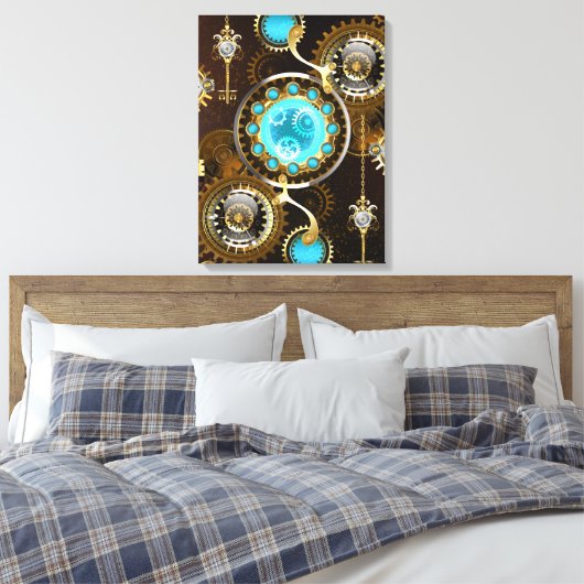 Steampunk Rusty Background met Turquoise Lenses Canvas Afdruk (Insitu (Slaapkamer))