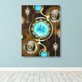 Steampunk Rusty Background met Turquoise Lenses Canvas Afdruk (Insitu (Houten vloer))