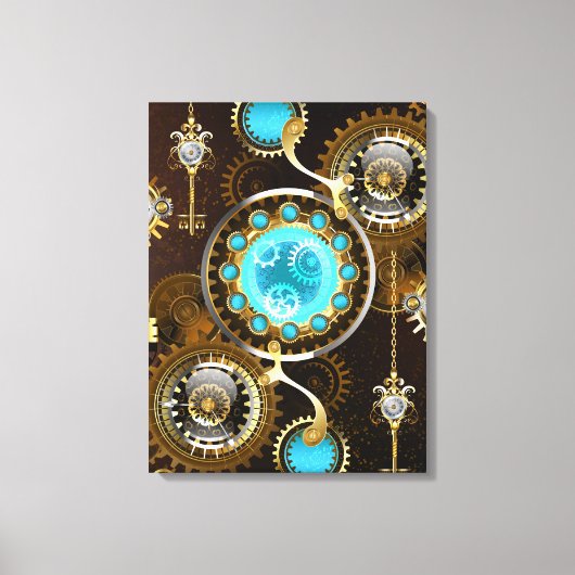 Steampunk Rusty Background met Turquoise Lenses Canvas Afdruk (Voorkant)