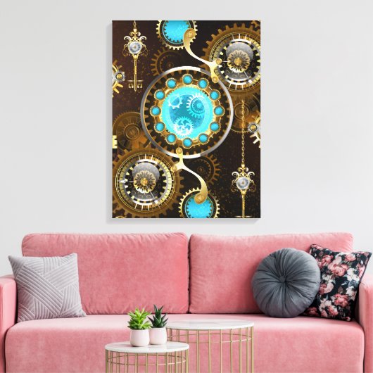Steampunk Rusty Background met Turquoise Lenses Canvas Afdruk (Insitu (Woonkamer))
