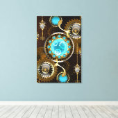 Steampunk Rusty Background met Turquoise Lenses Canvas Afdruk (Insitu (Houten vloer))