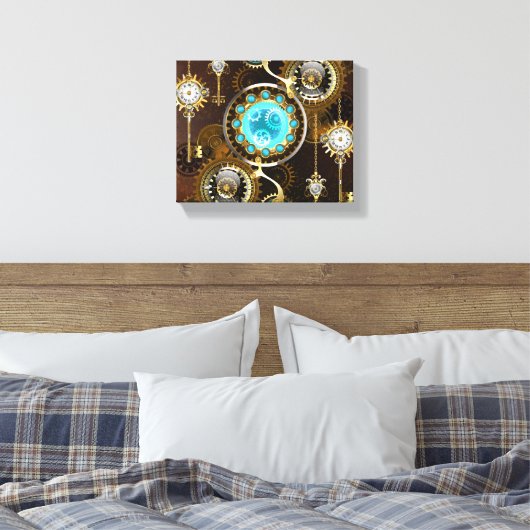Steampunk Rusty Background met Turquoise Lenses Canvas Afdruk (Insitu (Slaapkamer))