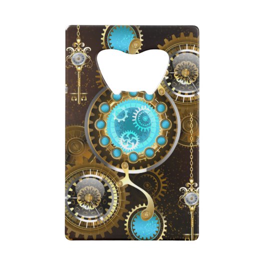Steampunk Rusty Background met Turquoise Lenses Creditkaart Flessenopener (Voorkant)