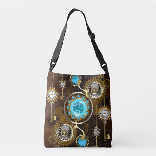 Steampunk Rusty Background met Turquoise Lenses Crossbody Tas (Achterkant)
