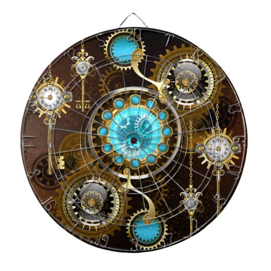 Steampunk Rusty Background met Turquoise Lenses Dartbord (Voorkant)