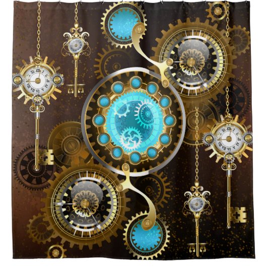 Steampunk Rusty Background met Turquoise Lenses Douchegordijn (Voorkant)