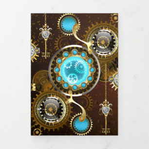 Steampunk Rusty Background met Turquoise Lenses Drieluik Wenskaart
