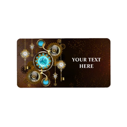 Steampunk Rusty Background met Turquoise Lenses Etiket (Voorkant)