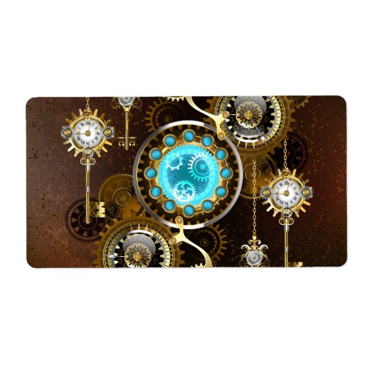 Steampunk Rusty Background met Turquoise Lenses Etiket (Voorkant)