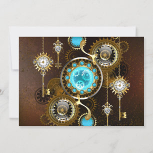 Steampunk Rusty Background met Turquoise Lenses Feestdagenkaart