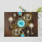 Steampunk Rusty Background met Turquoise Lenses Feestdagenkaart (Staand voorkant)