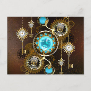 Steampunk Rusty Background met Turquoise Lenses Feestdagenkaart