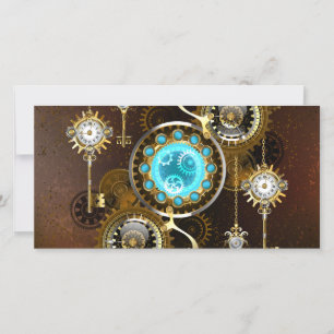 Steampunk Rusty Background met Turquoise Lenses Feestdagenkaart