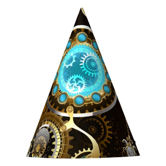 Steampunk Rusty Background met Turquoise Lenses Feesthoedjes (Voorkant)
