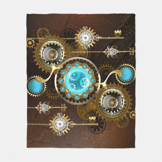 Steampunk Rusty Background met Turquoise Lenses Fleece Deken (Voorkant)