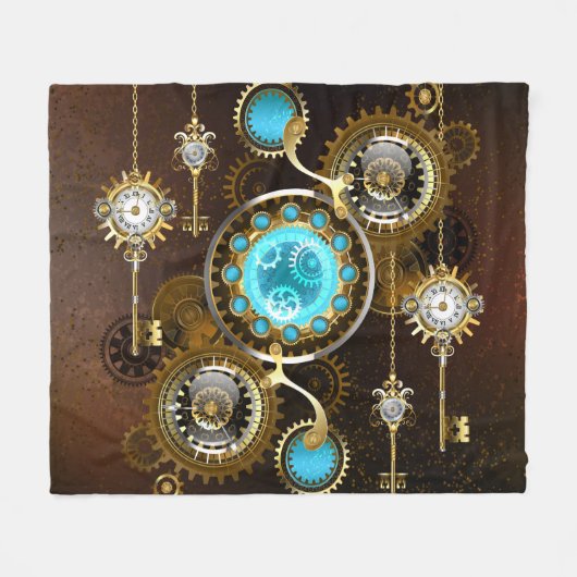 Steampunk Rusty Background met Turquoise Lenses Fleece Deken (Voorkant (Horizontaal))