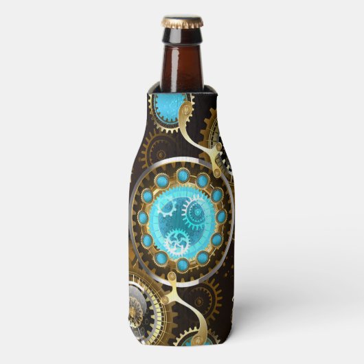 Steampunk Rusty Background met Turquoise Lenses Flesjeskoeler (Fles Voorkant)