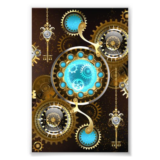 Steampunk Rusty Background met Turquoise Lenses Foto Afdruk (Voorkant)