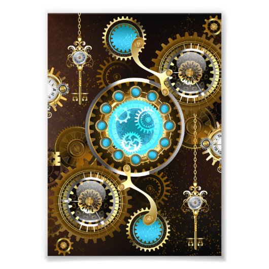 Steampunk Rusty Background met Turquoise Lenses Foto Afdruk (Voorkant)