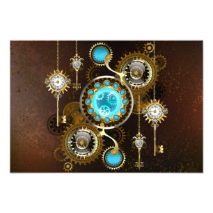Steampunk Rusty Background met Turquoise Lenses Foto Afdruk