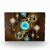 Steampunk Rusty Background met Turquoise Lenses Fotoblokken (Voorkant)