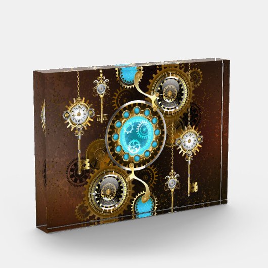 Steampunk Rusty Background met Turquoise Lenses Fotoblokken (Links)