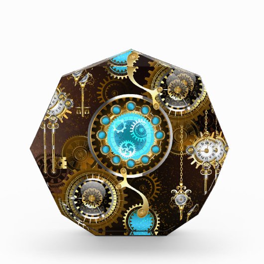 Steampunk Rusty Background met Turquoise Lenses Fotoblokken (Voorkant)