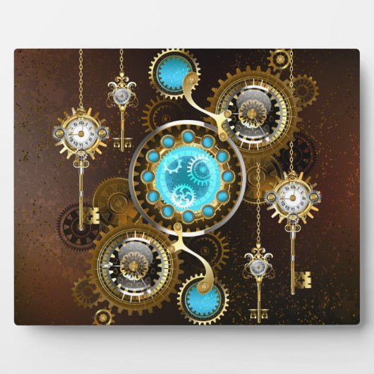 Steampunk Rusty Background met Turquoise Lenses Fotoplaat (Voorkant)