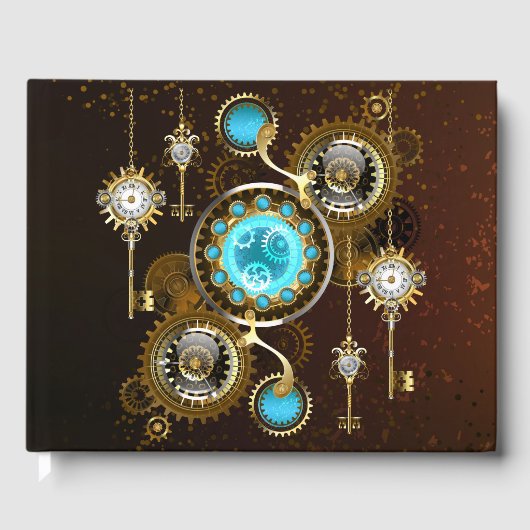Steampunk Rusty Background met Turquoise Lenses Gastenboek (Voorkant)