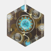 Steampunk Rusty Background met Turquoise Lenses Glas Ornament (Voorkant)