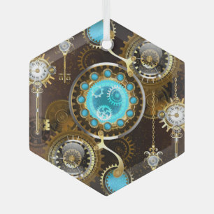 Steampunk Rusty Background met Turquoise Lenses Glas Ornament