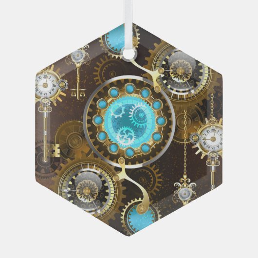 Steampunk Rusty Background met Turquoise Lenses Glas Ornament (Voorkant)