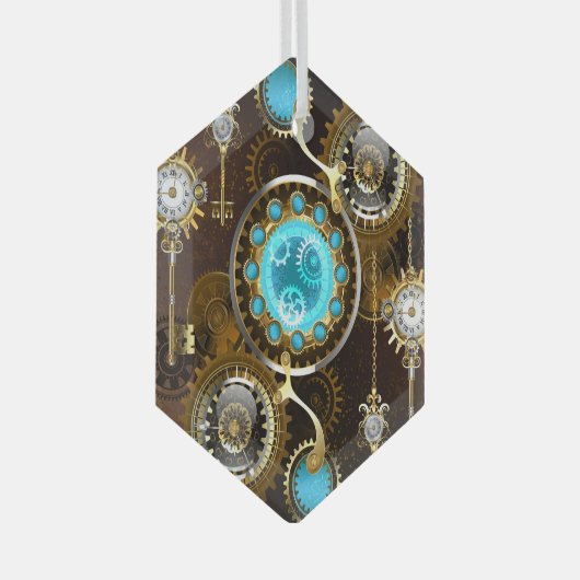 Steampunk Rusty Background met Turquoise Lenses Glas Ornament (Voorkant Rechts)