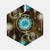 Steampunk Rusty Background met Turquoise Lenses Glas Ornament (Achterkant)