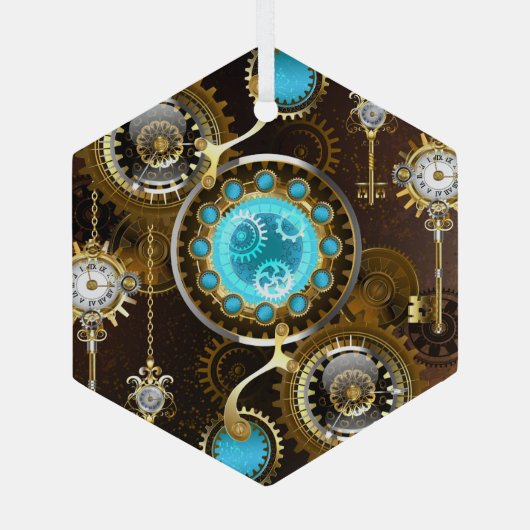 Steampunk Rusty Background met Turquoise Lenses Glas Ornament (Achterkant)