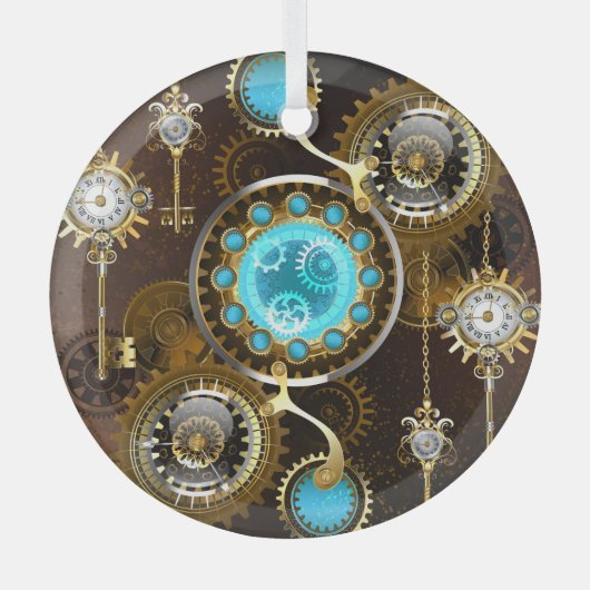 Steampunk Rusty Background met Turquoise Lenses Glas Ornament (Voorkant)