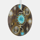Steampunk Rusty Background met Turquoise Lenses Glas Ornament (Voorkant Rechts)