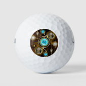 Steampunk Rusty Background met Turquoise Lenses Golfballen (Voorkant)