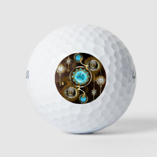 Steampunk Rusty Background met Turquoise Lenses Golfballen (Voorkant)