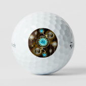 Steampunk Rusty Background met Turquoise Lenses Golfballen (Voorkant)